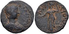 Roman Provincial MESSENIA, Cyparissa. Plautilla. Augusta, AD 202-205. Æ Assarion (21mm, 5.15 g, 9h). Draped bust right / Athena standing left, holding patera and spear. BCD Peloponnesos 800 (this coin
