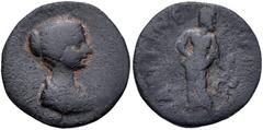 Roman Provincial ARCADIA, Mantinea. Plautilla. Augusta, AD 202-205. Æ Assarion (20mm, 4.15 g, 5h). Draped bust right / Asclepius standing facing, head right, leaning on serpent-entwined staff. BCD Pel
