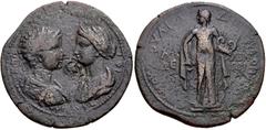 Roman Provincial CARIA, Alinda. Caracalla, with Plautilla. AD 198-217. Æ (39mm, 24.01 g, 6h). M. Ulpius Uliades, magistrate. Struck circa AD 202-203. AV K M A-[VP ANTΩ]NINOC N(εα) Θ(εα) H(ρα) ΠΛAVTIΛΛ