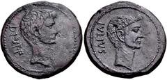Roman Republican The Triumvirs. Octavian and Divus Julius Caesar. 38 BC. Æ Sestertius (or Dupondius?) (32mm, 16.21 g, 6h). Southern Italian(?) mint. Bare head of Octavian right, wearing slight beard /