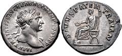 Roman Imperial Trajan, with Trajan Pater. AD 98-117. AR Denarius (19.5mm, 3.42 g, 6h). Rome mint. Struck AD 112-113. IMP TRAIANVS AVG GER DAC P M TR P COS VI P P, laureate bust right, slight drapery /