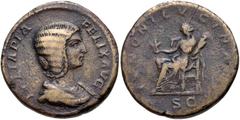 Roman Imperial Julia Domna. Augusta, AD 193-217. Æ Sestertius (31mm, 23.55 g, 12h). Rome mint. Struck under Caracalla, AD 211-217. IVLIA PIA FELIX AVG, draped bust right / IVNONI LVCINAE, S C in exerg