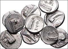 Large Lots GREEK. Asia Minor. Lot of ten (10) Phaselis AR Staters. All coins: LYCIA, Phaselis. 4th century BC. AR Stater. Prow of galley right / Stern of galley left; ΦAΣ(H) above. Heipp-Tamer Series 