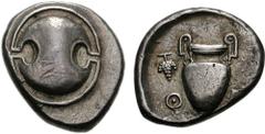 BOIOTIA, Thebes. Circa 425-400 BC. AR Stater (12.30 g). Boiotian shield / Amphora; grape bunch on vine to left, Q-E across lower field; all within circular incuse. Head, Boeotia p. 40; Myron Hoard pl.