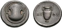BOIOTIA, Thebes. Circa 395-338 BC. AR Stater (12.20 g). Diok-, magistrate. Struck circa 363-338 BC. Boiotian shield / Amphora; DI-OK across field; all within incuse concave circle. Hepworth 28 (this c
