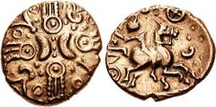 CELTIC, Britain. The Catuvellauni. Tasciovanus. Circa 25-10 BC. AV Stater (5.46 g). Two crossed open wreaths, two crescents and three pellets in center; pellet in annulet on each arm, ornaments in qua