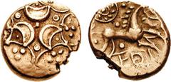 CELTIC, Britain. The Iceni. Anted. Circa 1-25 AD. AV Stater (5.47 g). Interwoven wreaths forming hexagonal frame with three crescents and annulets within; groups of three or four pellets in arcs / ANT