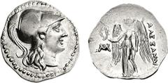 KINGS of MACEDON. Alexander III 'the Great'. 336-323 BC. AR Drachm (4.03 g, 12h). Marathos mint. Struck late 3rd century BC. Head of Athena right, wearing crested Corinthian helmet / ALEXAND[ROU], Nik