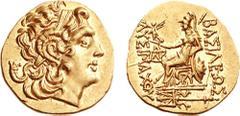 KINGS of THRACE. Lysimachos. 305-281 BC. AV Stater (8.45 g, 12h). Byzantion mint. Struck circa 110-101 BC. Diademed head of the deified Alexander right, with horn of Ammon / BASILEWS LUSIMACOU, Athena