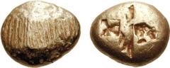 IONIA, Uncertain. Circa 650-600 BC. EL Stater (14.32 g). Milesian standard. Striated type. Flattened striated surface / Two rough incuse punches separated by a cleft. Cf. Weidauer 5 (trite); Traité I 