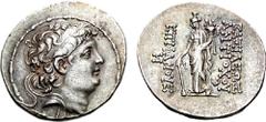 SELEUKID KINGS of SYRIA. Antiochos Epiphanes. 128 BC. AR Tetradrachm (16.58 gm, 12h). Antioch mint. Diademed head right / BASILEWS ANTIOCOU EPIFANOUS, Tyche standing left, holding sceptre and cornucop