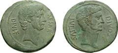 [Roman Imperatorial Issues] OCTAVIAN, with DIVUS JULIUS CAESAR. 38 BC. Æ Sestertius or Dupondius (16.92 g, 1h). Southern Italian(?) mint. CAESAR before, DIVI. F behind, bare head of Octavian right, we