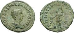 SALONINUS. As Caesar, 258-260 AD. Æ As (9.01 g, 6h). Rome mint. LIC COR SAL VALERIANVS N CAES, bare-headed and draped bust right, seen from behind / PRINCIPI IV-VE[NTVTIS], Saloninus standing left, ho