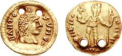 INDIA. Romano-Byzantine Imitation. Circa 6th century AD. AV "Solidus"/Dinar (4.84 g, 6h). II LIITO[...]S VN PA, crude laureate head right, with "crest" on top of head / OIIEIIO IOIIOII, standing figur