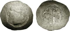 ALEXIUS I Comnenus, with John II. 1081-1118. BI Aspron Trachy (3.24 g, 6h). Thessalonica mint. Post reform coinage, struck 1092-1093. IWDEC PO KEROHQEI, standing figures of John I, holding labarum and