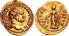 The Staffieri Collection Vespasian. AD 69-79. AV Aureus (19mm, 6.92 g, 5h). Alexandria(?) mint. Struck AD 70. IMP CAESAR VESPASIANVS AVG, laureate head right / COS ITER TR POT, Aequitas standing facin