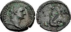 The Staffieri Collection EGYPT, Alexandria. Domitian. AD 81-96. Æ Obol (18mm, 3.25 g, 12h). Dated RY 11 (AD 91/92). AVT KAICAP ΔΟΜΙΤ CEB ΓΕΡΜ, laureate head right / Isis-Thermouthis, as a uraeus (cobr