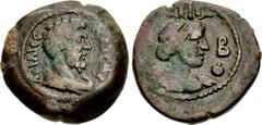 The Staffieri Collection EGYPT, Alexandria. Aelius. Caesar, AD 136-138. Æ Obol (20mm, 6.70 g, 12h). Dated RY 22 of Hadrian (AD 137/138). Λ AIΛIOC KAICAP, bareheaded and draped bust right / Bust of Har