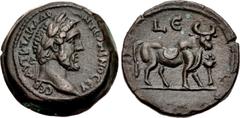 The Staffieri Collection EGYPT, Alexandria. Antoninus Pius. AD 138-161. Æ Diobol (23mm, 10.10 g, 12h). Dated RY 5 (AD 141/142). AYT K T AIΛ A∆P ANTωNINOC ЄY CЄB, laureate head right / Apis bull standi
