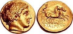 Greek KINGS of MACEDON. temp. Philip II – Alexander III. Circa 340/36-328 BC. AV Stater (18.5mm, 8.60 g, 11h). In the name and types of Philip II. Pella mint. Head of Apollo right, wearing laurel wrea