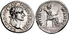 Roman Imperial Tiberius. AD 14-37. AR Denarius (19mm, 3.66 g, 1h). "Tribute Penny" type. Lugdunum (Lyon) mint. Group 5, AD 35-36. TI CΛESΛR DIVI ΛVG F ΛVGVSTVS, laureate head right; long, parallel rib