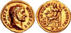 Roman Imperial Constantius I. As Caesar, AD 293-305. AV Aureus (19mm, 4.90 g, 6h). Treveri (Trier) mint. Struck AD 294. CONSTA NTIVS N C, laureate head right / IOVI CONS ERVATORI, Jupiter enthroned le