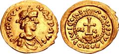 Early Medieval & Islamic MEROVINGIANS, Marseille. temp. Clotaire I. Circa 600-620. AV Solidus of 21 siliquae (22mm, 3.89 g, 6h). Struck in the name of Maurice Tiberius. (retrograde C) N mΛVII IC(retro
