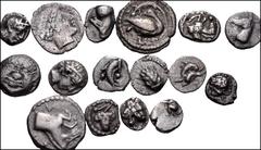 Large Lots GREEK. Northern Greece. Lot of Sixteen (16) Thraco-Macedonian Region AR Fractions. Includes: Akanthos; Argilos; Eion (trihemiobol); Maroneia; Mende; Neapolis; Skione; Sparadakos (Diobol); T