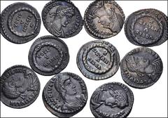 Large Lots ROMAN. Imperial. Lot of ten (10) Julian II. AD 360-363. AR Siliqua. Lugdunum (Lyon) mint. All coins: Bust right // VOTIS/ V/ MVLTIS/ X within wreath. Mostly VF, some better. Deeply toned an