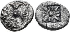 Greek THRACO-MACEDONIAN REGION, Uncertain. Early 5th century BC. AR Third Stater (12.5mm, 2.33 g). Three floral ornaments and horse forepart radiating from central pellet / Stellate or floral pattern 