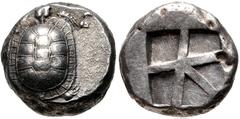 Greek ISLANDS off ATTICA, Aegina. Circa 456/45-431 BC. AR Stater (18mm, 12.42 g, 2h). Land tortoise with segmented shell / Large square incuse with skew pattern. Meadows, Aegina, Group IIIb; HGC 6, 43