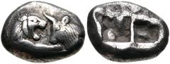 Greek KINGS of LYDIA. Kroisos. Circa 564/53-550/39 BC. AR Stater (20mm, 10.52 g). Sardes mint. Confronted foreparts of lion and bull / Two incuse squares. Berk 19; Traité I 407–8; SNG von Aulock 2873–