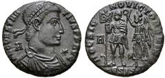 Roman Imperial Constantius II. AD 337-361. Æ Centenionalis (21mm, 4.47 g, 6h). Siscia mint, 5th officina. Struck AD 350. Pearl-diademed, draped, and cuirassed bust right; A behind, star before / HOC S