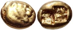 Greek KINGS of LYDIA. temp. Ardys – Alyattes. Circa 630s-564/53 BC. EL Hekte – Sixth Stater (10mm, 2.33 g). Sardes mint. Head of roaring lion right, sun with four rays on forehead / Two incuse squares