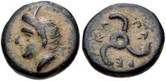 Greek DYNASTS of LYCIA. Perikles. Circa 380-360 BC. Æ (13mm, 2.89 g). Uncertain mint. Horned head of Pan left / Triskeles. Müseler VIII, 52–5; Falghera 219–23; SNG von Aulock 4257–8. VF, thick earthen