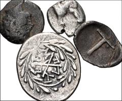 Large Lots GREEK. Central & Southern Greece. Lot of four (4) silver issues. Includes: Corinth. AR Diobol. Bridled head of Pegasos right / Large Δ within incuse square. BCD Corinth 35–6; HGC 4, 1881 //