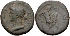 Roman Provincial LYDIA, Sardis(?). Pseudo-autonomous issue. 2nd century AD. Æ (19mm, 4.59 g, 6h). [CAPΔI?]A-NΩN, youthful draped bust (of Senate?) left / CA[PΔI]ANΩN, Silenus seated right on wicker ba