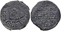 World ITALY, Venezia (Venice). Coinage struck during the Siege of Cyprus. CU Bisante ossidionale (26mm, 6.22 g, 11h). Dated 1570. Lion of S. Marco reclining left, holding Gospel in paws / [V]ENETOR[V]