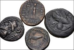 Large Lots MIXED. Oriental Greek and Central Asian. Lot of four (4) Æ denominations. Includes: Parthia: one chalkous of Mithradates II and one dichalkon of Sinatrukes // Kings of Elymais: one drachm o