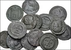ROMAN. Imperial. Lot of fifteen (15) bronze coins from Licinius II to Valentinian II. Includes: Licinius II (1) // Constantine I (4) // Constantinopolis city commemorative (1) // Crispus (1) // Consta