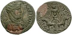 CILICIA, Irenopolis. Valerian I. 253-260 AD. Æ 8 Assaria (29mm, 16.486 g, 7h). Dated CY 203 (254/5 AD). Radiate and cuirassed bust right / Dionysus in facing biga drawn by panthers, holding cantharus 
