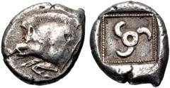Greek DYNASTS of LYCIA. Uncertain dynast. Circa 500-470/60 BC. AR Stater (18.5mm, 8.35 g). Forepart of boar left / Triskeles in dotted square within incuse square. Müseler II, 21; Falghera –; SNG Cope