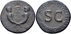 Roman Imperial Tiberius & Germanicus Gemellus. AD 19-37/8 and 19-23/4, respectively. Æ Sestertius (35mm, 22.67 g, 6h). Rome mint. Struck under Tiberius, AD 22-23. Crossed cornucopia, each surmounted b