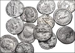 Large Lots ROMAN. Republican-Imperial. Lot of thirteen (13) AR denarii and antoniniani. Includes: Republican AR Denarius (1 coin) // Imperial: Titus // Hadrian (2 coins) // Faustina Senior (2 coins) /