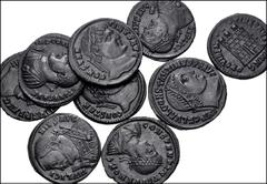 Large Lots ROMAN. Imperial. Lot of nine (9) Æ Folles from Licinius I to Constantine II. Includes: Licinius I (3) // Constantine I (4) // Constantine II (2). Near EF to EF, brown patinas. An attractive