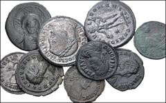 Large Lots ROMAN. Imperial. Lot of nine (9) late Æ coins. Includes: Antoniniani of: Aurelian // Probus // Diocletian // Folles of: Diocletian (2) // Constantius II // Jovian // Aelia Flaccilla // and 
