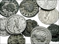 MIXED LOT. Lot of ten Antoniniani. Elagabalus. Radiate, draped and cuirassed bust right / Salus standing facing, head right, holding snake in right arm and feeding it from a box (RSC “with cake”) held