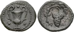 Greek SICILY, Naxos. Circa 415 BC. AR Trionkion – Tetras (7mm, 0.20 g, 1h). Kantharos; three pellets (mark of value) around / Grape bunch on vine. Cahn –; Campana 33A/b; Manganaro pl. 24, 40 = Münzen 