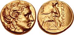 Greek KINGS of THRACE. Lysimachos. 305-281 BC. AV Stater (17mm, 8.50 g, 12h). Ephesos mint. Struck circa 294-287 BC. Diademed head of the deified Alexander right, with horn of Ammon / [BAΣIΛEΩΣ] ΛYΣIM