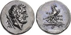 Greek LYCIA, Oinoanda. Circa 200 BC. AR Didrachm (19mm, 7.92 g, 12h). Laureate head of Zeus right; A and scepter behind / Eagle standing right on winged thunderbolt. Ashton, Oinoanda 1 (A1/P1), otherw